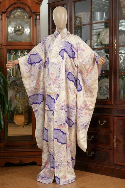Dear Vanilla Japanese Silk Furisode Kimono Women's Authentic Japan Made Vintage