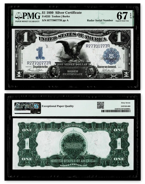 Fr. 233. 1899 $1 Silver Certificate. PMG Superb Gem Unc 67 EPQ. # R77700777R