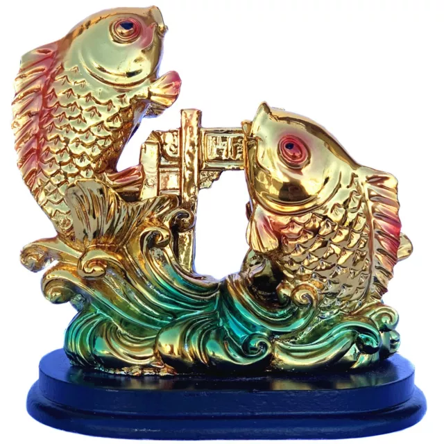 Feng Shui Chinese Carps lucky fish Jump over Dragon Gate Statue Figurine Decor-
