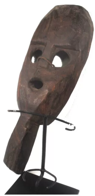Traditional Atoni Animist Tribal Protective Paddle Mask from West Timor W/Stand