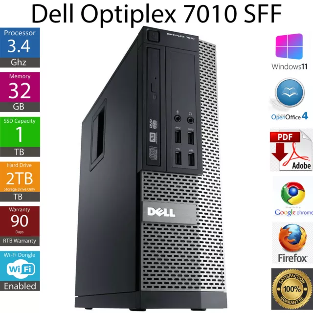 Windows 11 Dell OptiPlex 7010 SFF Intel Core i7 32GB RAM 1TB SSD WiFi Desktop PC