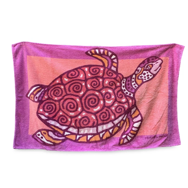 Authentic Hermes Vintage Pink Cotton Turtle Pool Beach Towel