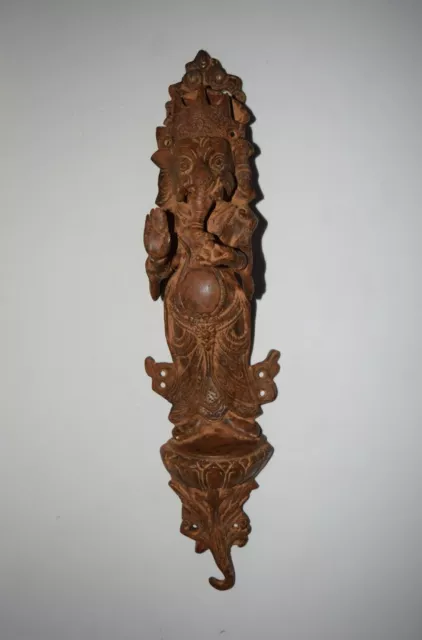 Crown Ganesha Brass Handle 14'' Inch Elephant Door Puller Deep Carving Art HK343