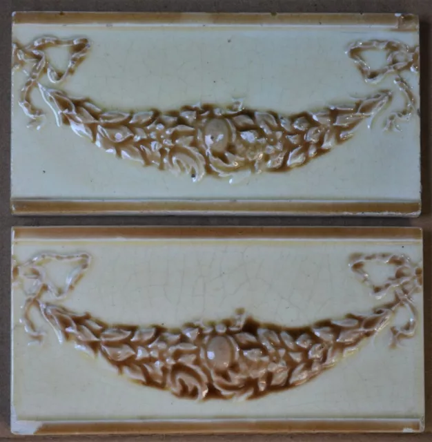 England - 2 Antique Art Nouveau Majolica Border Tiles C1900