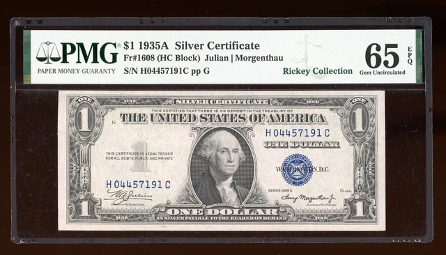 DBR 1935-A Silver Gem Fr. 1608 HC Block PMG 65 EPQ Serial H04457191C
