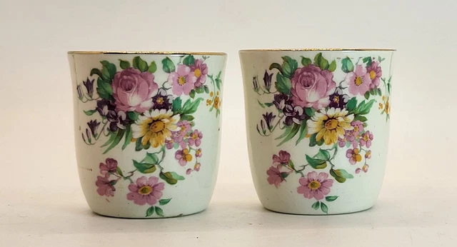 Antique Royal Winton Grimm Wade's England Small Cups Floral Gold Trim