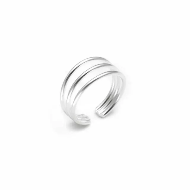 Toe Ring 925 Sterling Silver TTriple Multi Band Adjustable Midi Pinky - Silverly