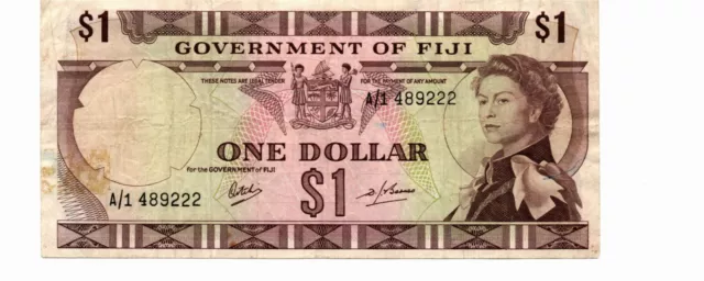 1969 Fiji 1 Dollar Banknote - XF - P59 # 22475