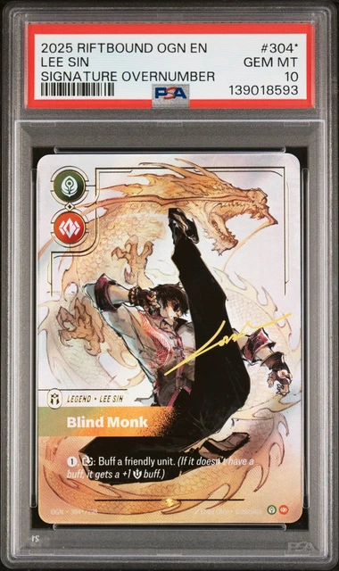 2025 RIFTBOUND: OGN Signature Overnumber #304* Lee Sin - Blind Monk Psa ...