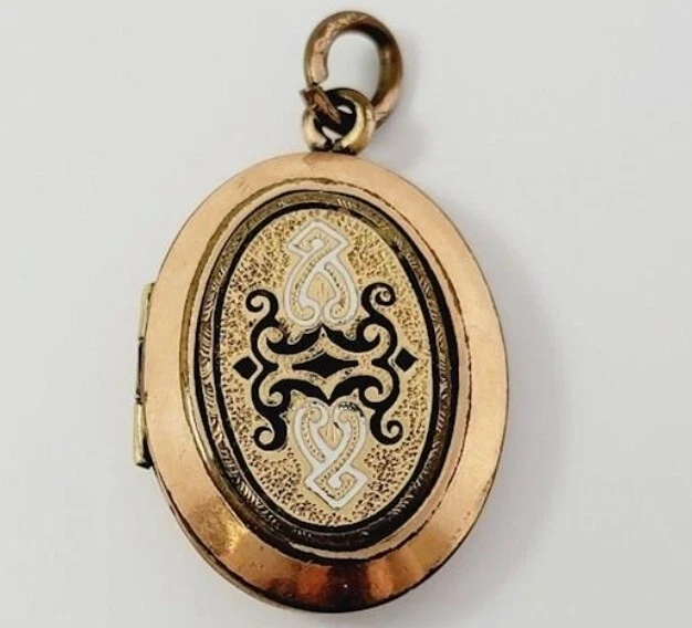 Antique Victorian Oval - Rose Gold Filled & Enamel Mourning Hair Locket Antique Victorian Oval - Rose Gold Filled & Enamel Mourning Hair Locket
