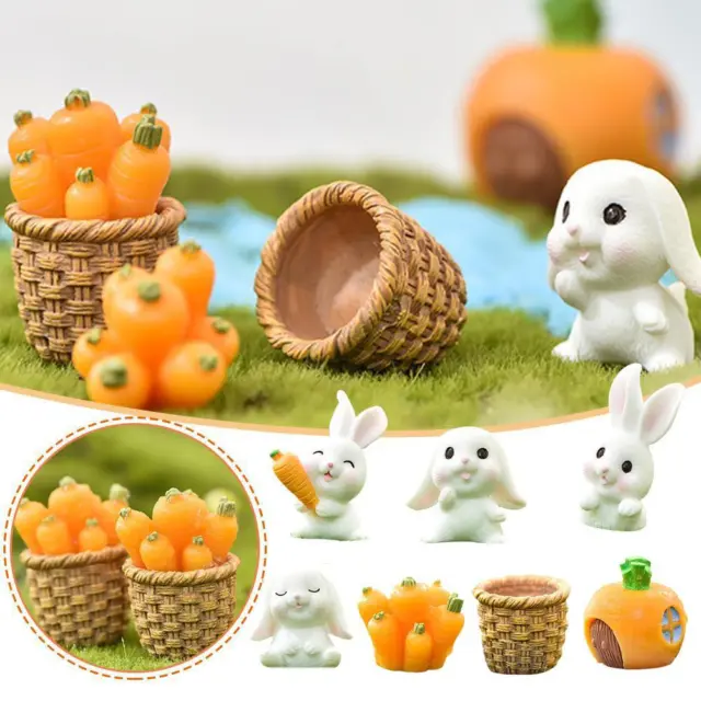 7x Resin Bunny Ornament Home Miniature Landscape Decoration Bunny Miniature