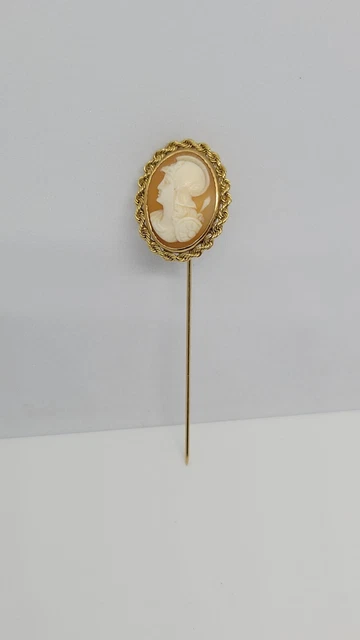Antique 14k Yellow Gold Roman Gladiator Cameo Stick Pin, 3.3 grams