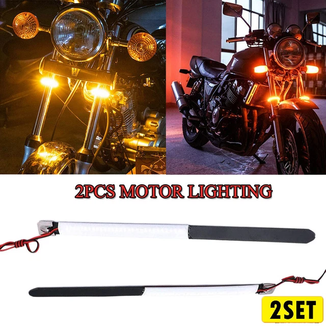 4x Universal LED Amber Fork Motorcycle Signal Turn Indicator Blinker Light Strip