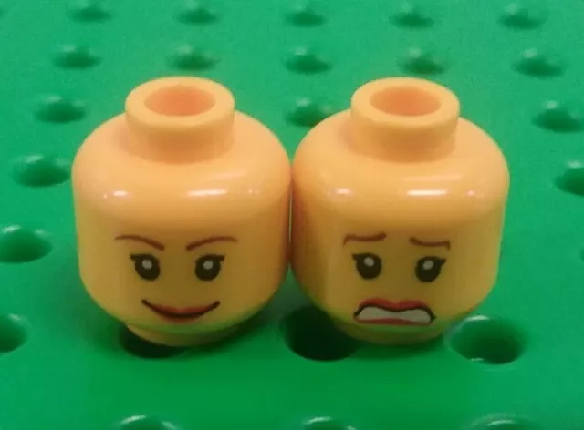 *NEW Lego Happy Worried Double Sided Faces Heads Girl Women Minifigures 2 pieces 2