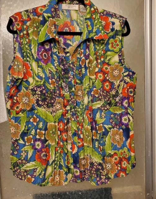 Women's Lemon Grass Floral Sleeveless Blouse Size PXL