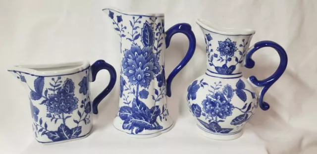 3 Vintage Baum Bros Vintage Formalities Blue & White China Wall Pockets Vases