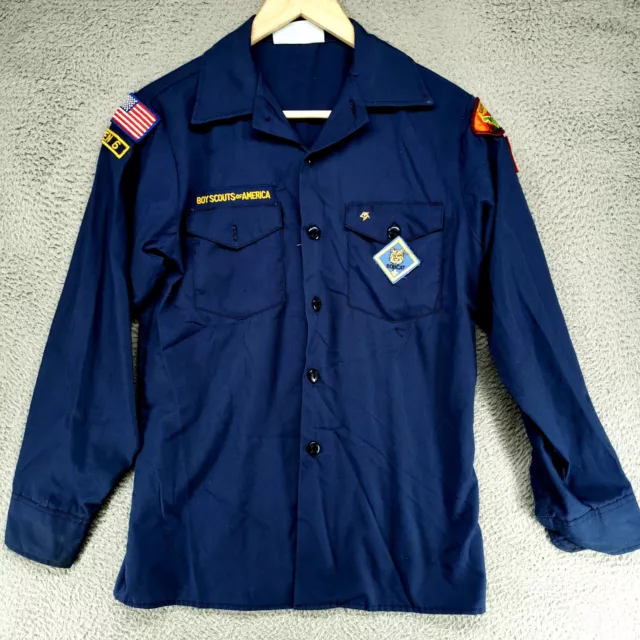 Boy Scouts of America Shirt Youth Boys L Blue Cotton Logo Collar Button Down