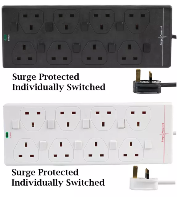 8 Way Mains Surge Protected Extension Lead Switched 1/2/3/5/10 m 8 Gang Socket