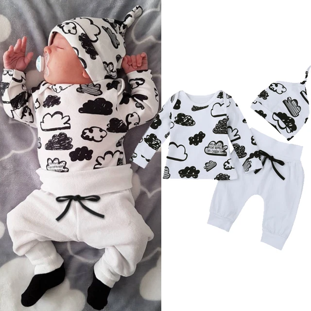 Newborn Baby Girl Boy Shirt Tops+Pants Trousers+Hat 3PCS Outfit Clothes RE58