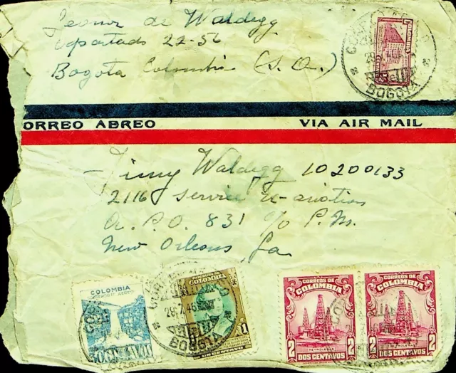 COLOMBIA 1946 POST WWII 5v ON COVER FROM BAGOTA TO USA