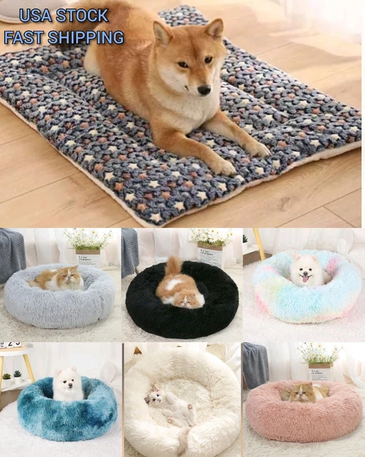 Donut Plush Pet Dog Cat Bed Fluffy Soft Warm Calming Bed Sleeping Kennel Nest
