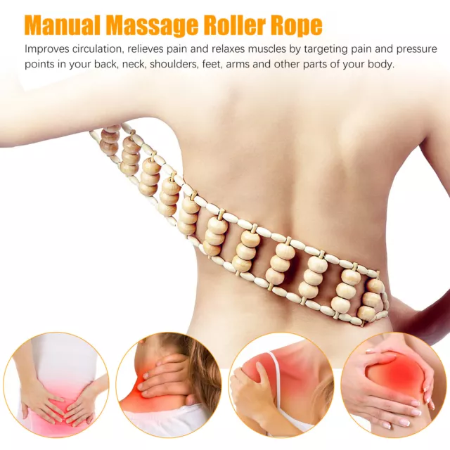 Wood Back Massage Roller Rope Tool for Body Neck Leg  Arm Muscle Pain Relief Car