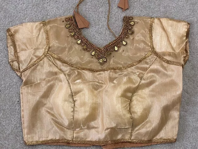 Bollywood Women Stitched Sari Blouse choli Shirt Top Sz S / M Gold
