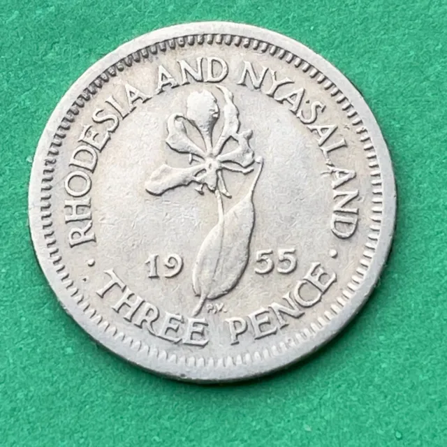 1955 Rhodesia & Nyasaland  coin 3 Pence,KM#3,5748