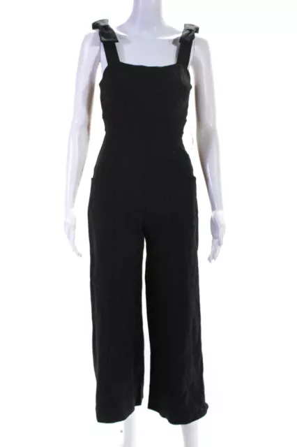MAEVE ANTHROPOLOGIE WOMENS Square Neck Wide Straps Straight Leg Jumpsuit  Black S $41.99 - PicClick
