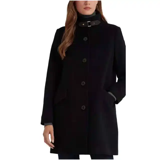 Lauren Ralph Lauren Wool Blend Buckle Collar Coat in Black 8