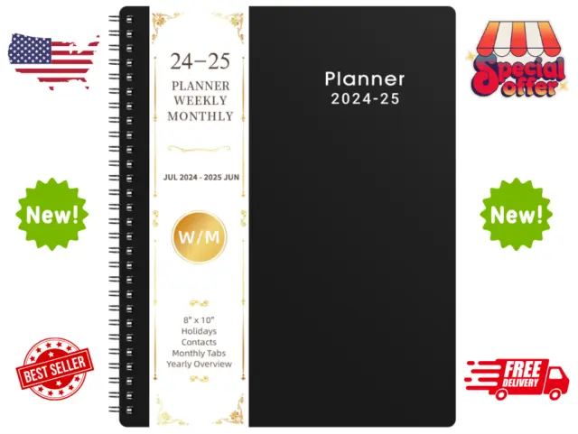 2024-2025  Weekly and Monthly Planner, Jul 2024 - Jun 2025, 8'' x 10'' Calendar