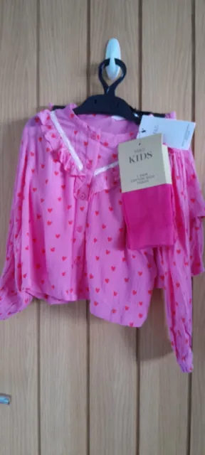 Girls Pink 3pc Heart Print Outfit Age 5-6 From Marks And Spencer BNWT