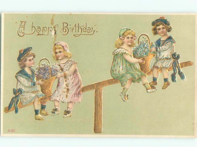 Pre-Linen KIDS WITH FLOWER BASKETS ON TEETER TOTTER AC2216