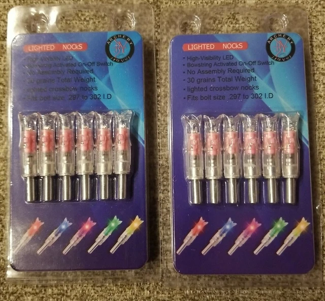 Lot of 2 - 6pc JIANZD LED Lighted Archery Arrow  Nocks Automatic Luminous 7.6mm
