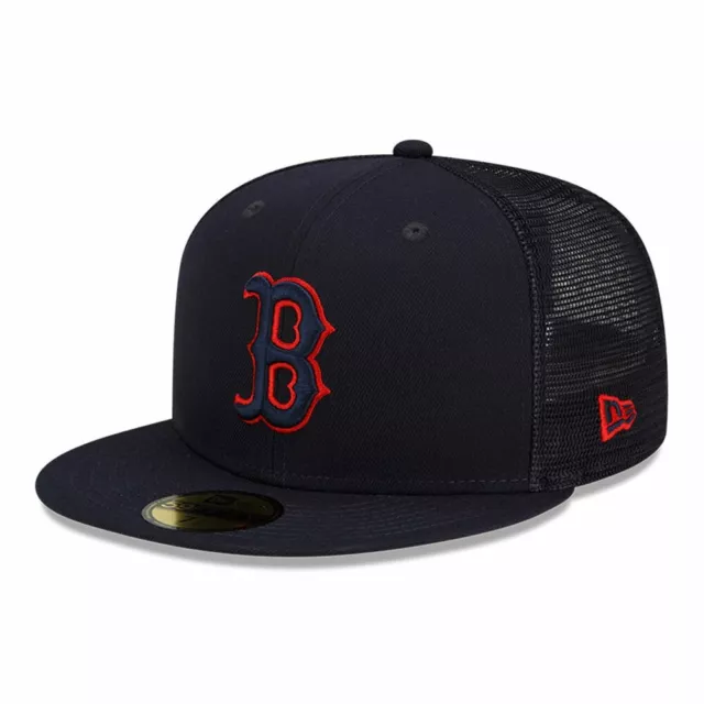 New Era Cap. Boston Red Sox Mlb Batting Practice 59Fifty Mesh Trucker Hat Navy