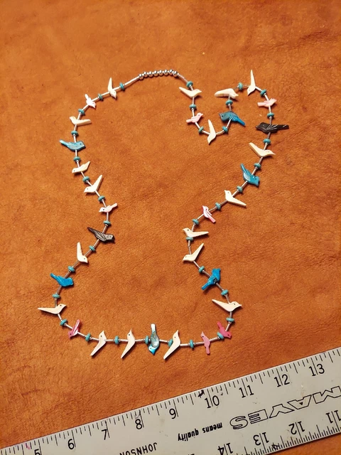 Native American Carved Shell Bird Fetish Necklace