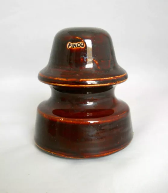 Ceramic Insulator, Pinco, Brown Glaze, Vintage Electric Insulator