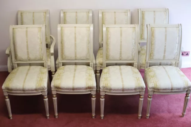 Set Of 8  White Ash Painted French Style Dining Chairs