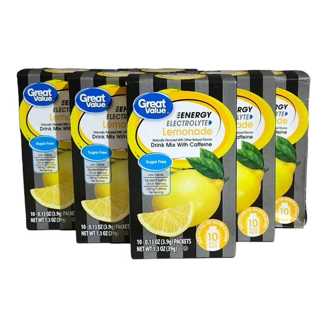GREAT VALUE ENERGY Electrolyte Lemonade Energy Drink Mix W/ Caffeine 6