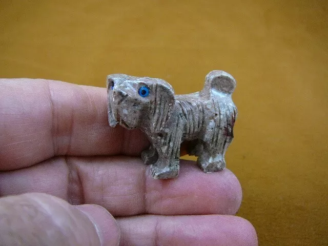 (Y-DOG-LL-15) gray red Lhasa Apso DOG small stone carving SOAPSTONE lap puppy