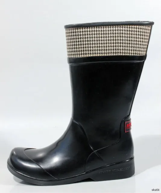 SPERRY Top-Sider black Rain Boots size 5 checkered trim 'Pelican' new