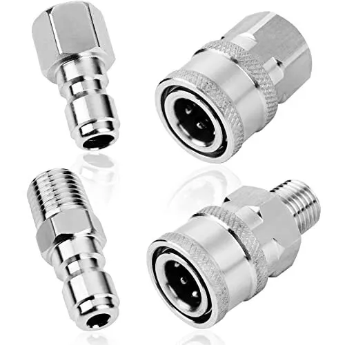 2 Sets NPT 1/4 Inch Pressure Washer Coupler Quick Connect inch, Sliver