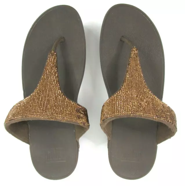 FitFlop Lulu Superglitz Size 10 Copper Bronze Glitter Thong Wedge Sandals UK 8