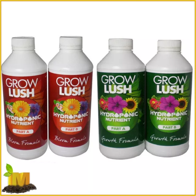 Hydroponics GROWLUSH Hydro GROW and BLOOM A&B 1L Nutrients 2 bottles