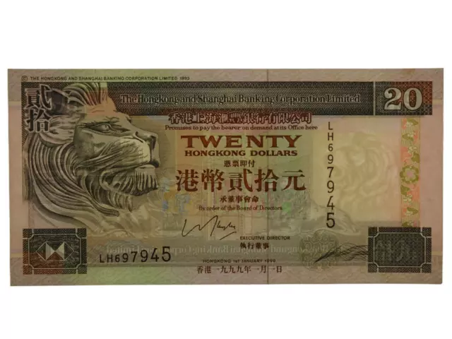 Hong Kong 1999 Twenty Dollars Banknote in Unc Condition