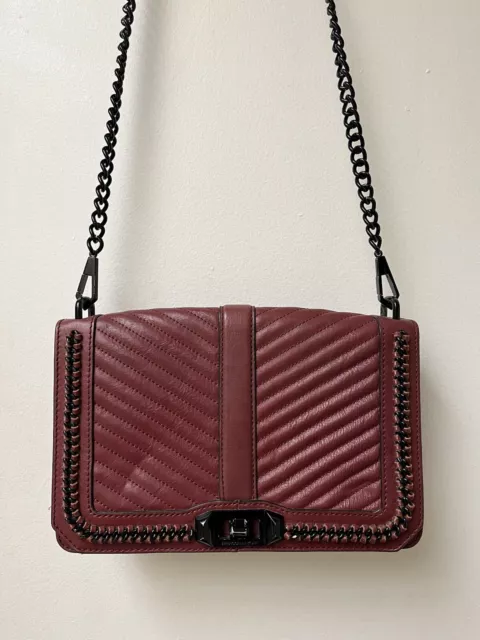 Rebecca Minkoff Quilted Love Turnlock Chevron Crossbody Maroon Leather Bag Purse