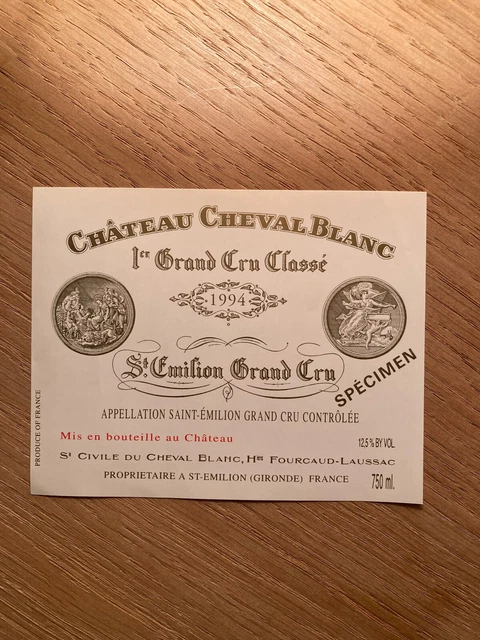 Etiquette 75cl Château Cheval Blanc 1994 - 1er grand cru St Emilion - specimen