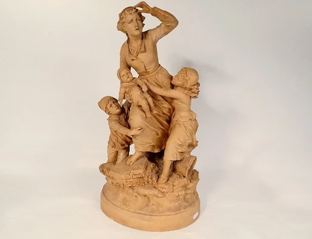SCULPTURE TERRE CUITE Hanne femme enfants tempête marin Isle-Adam