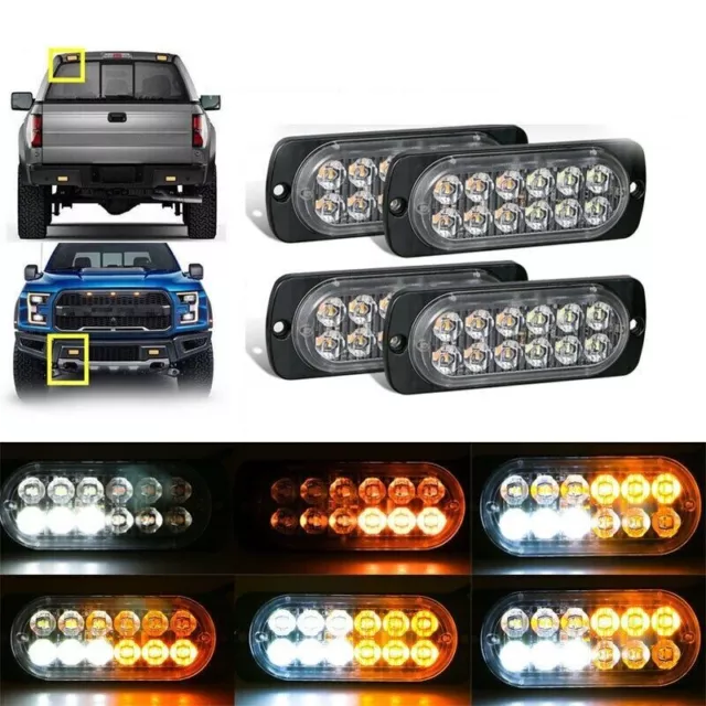 Car Emergency Strobe Light Flashing Warning Lamp 12 LED Amber/White 12V-24V 36W