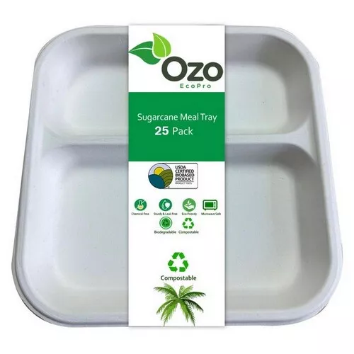 Sugarcane Comida Bandeja 25 Paquetes Por Ozo Ecopro